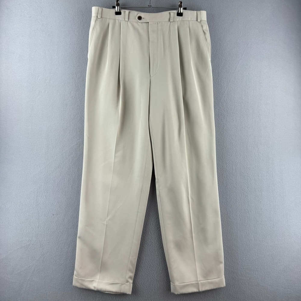 Vintage Polo‎ Ralph Lauren Pants Mens Fits 35x31 Cream Rayon Blend Pleated Baggy